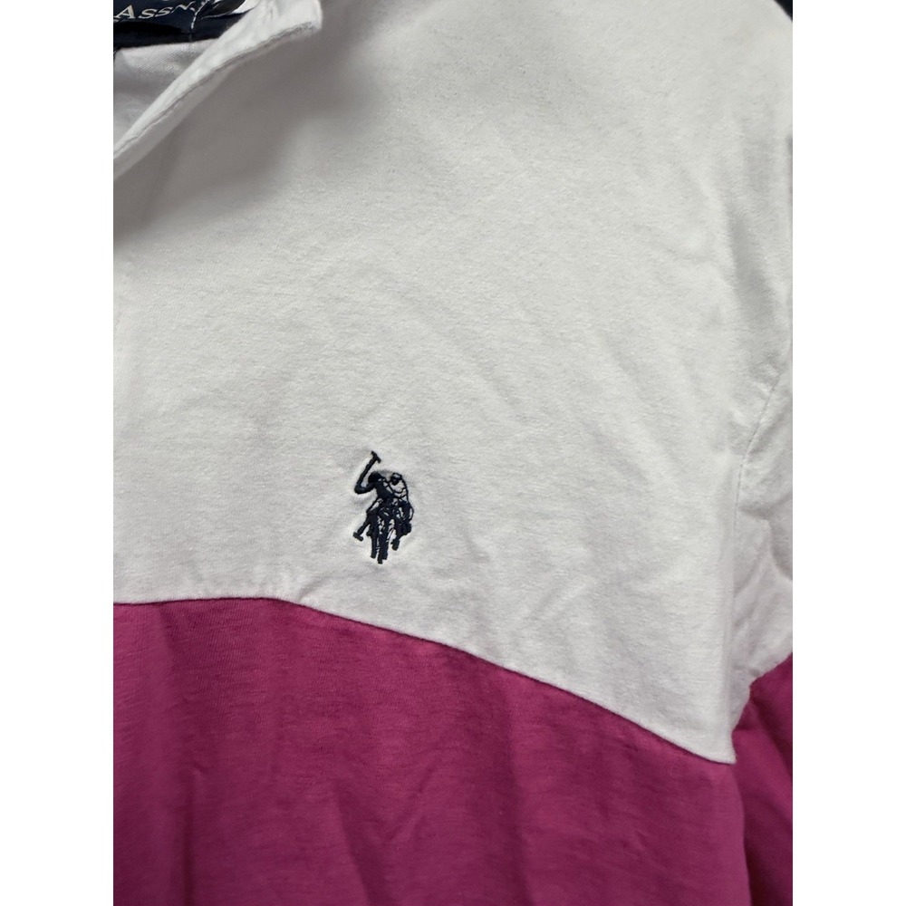 VTG U.S. Polo Assn. Shirt Mens L White Pink Colorblock Short Sleeve Polo Logo - Picture 2 of 8